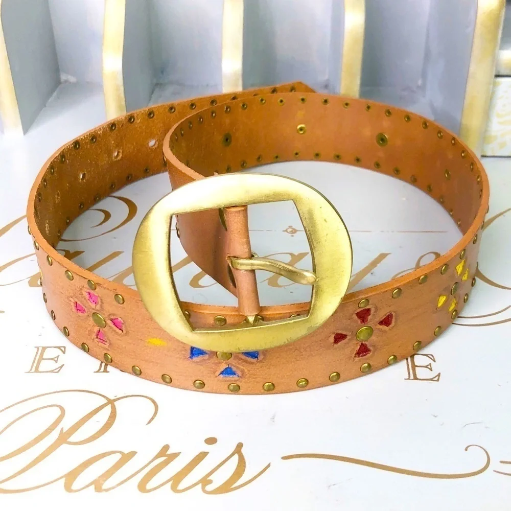 BOHO brown leather studded belt